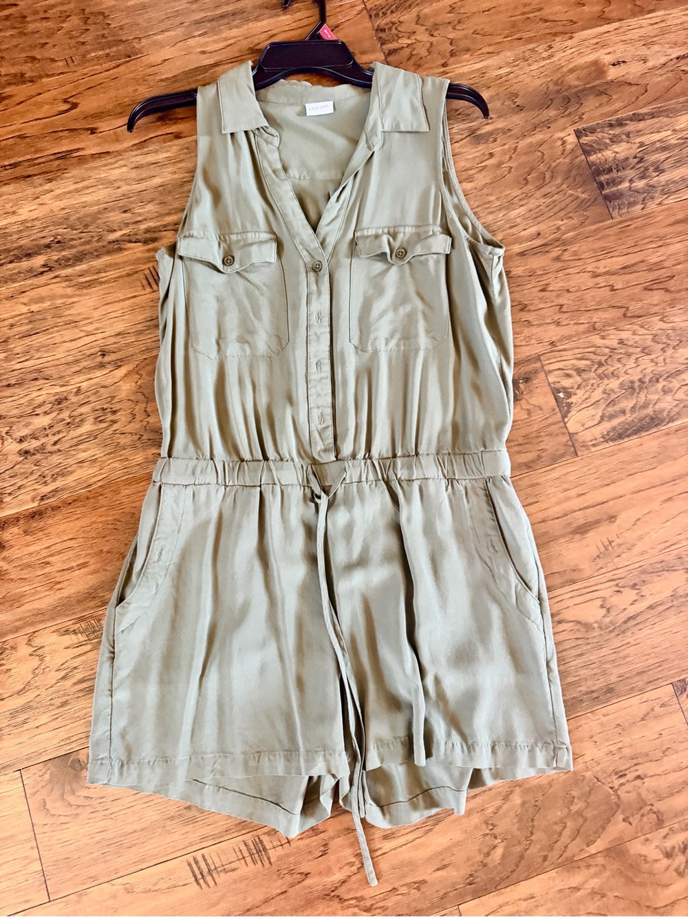Sleeveless Drawstring Romper in Olive Green